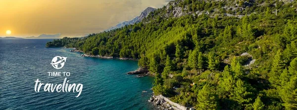 Cestování Letní Chorvatsko Horní Pohled Krásné Moře Moře Ostrov Modrou — Stock fotografie