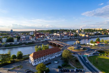 Eski Gorzw şehrinin güzel hava manzarası Wlkp Lubuskie Voyvoda Polonya.