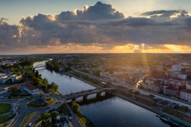 Eski Gorzw şehrinin güzel hava manzarası Wlkp Lubuskie Voyvoda Polonya.