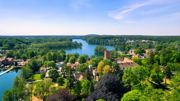 stock image Aerial view of the danube river in summer time, panoramic panorama - Lubniewice in Poland Lubuskie Province