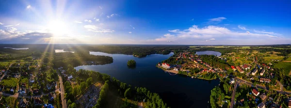 Stock image Aerial shot of a beautiful lake in the summer day