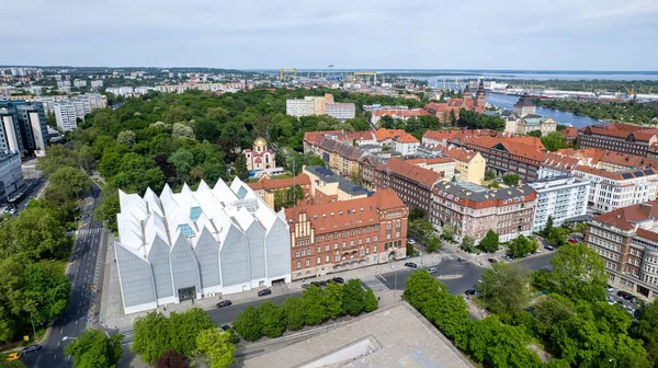 Szczecin Aerial City Landscape Chrobry Shafts Theater Panorama City Monuments — Stock Photo, Image