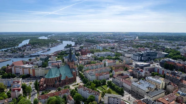Szczecin Aerial City Landscape Chrobry Shafts Theater Panorama City Monuments — Stock Photo, Image
