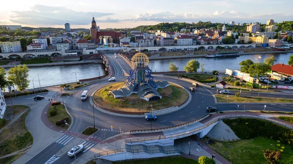 stock image Aerial view of Gorzw Wielkopolski town city at river Warta travel in Poland