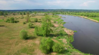 Yaz mevsiminde nehir suyu akıntısı Polonya 'da Warta nehri manzarası