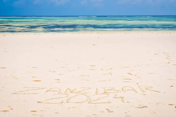 Zanzibar Beach Writing Wave — Fotografia de Stock