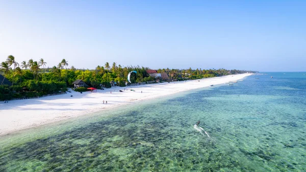 Aerial View Drone Tropical Island Coconut Palm Trees Caribbean Sea — Photo