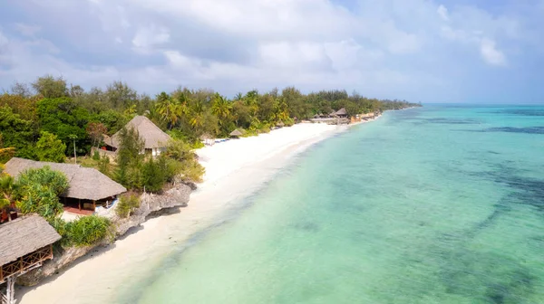 Aerial View Beautiful Beach Tropical Island Zanzibar Blue Water Green — Stockfoto