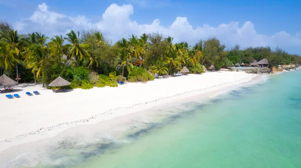 Luftaufnahme Eines Schönen Strandes Auf Der Tropischen Insel Sansibar Blaues — Stockfoto