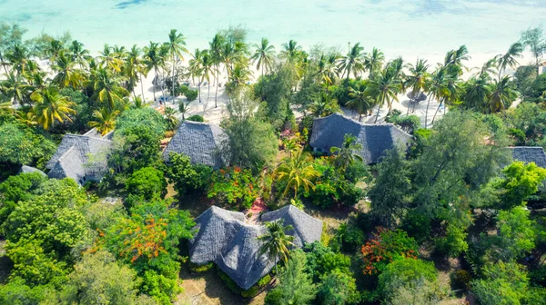 Widok Lotu Ptaka Pięknej Plaży Tropikalnej Wyspie Zanzibar Niebieska Woda — Zdjęcie stockowe