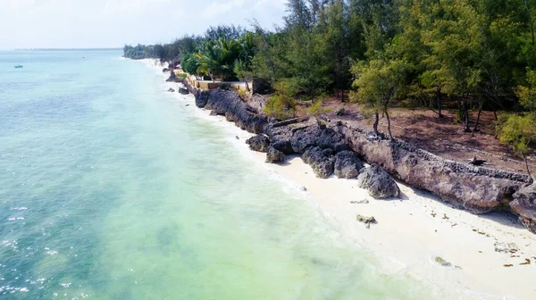 Veduta Aerea Una Bellissima Spiaggia Sull Isola Tropicale Zanzibar Acqua — Foto Stock