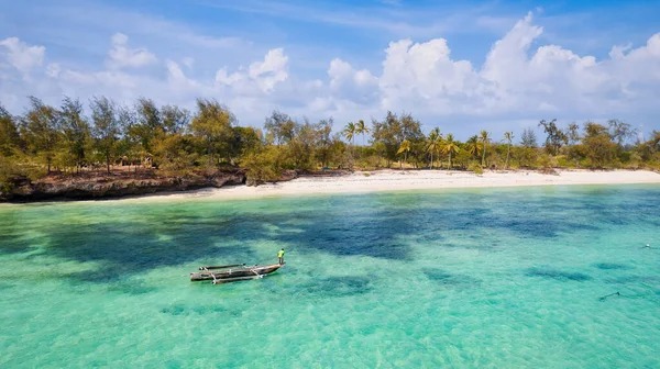 Zanzibar Stunning Drone Shot Exotic Beach Palm Trees Ocean — Stockfoto