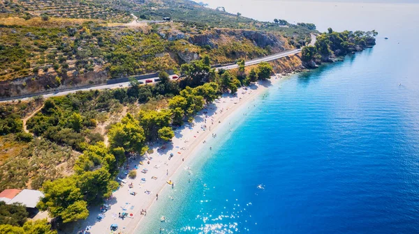 See Charming Coastal Town Makarska Croatia New Perspective Gorgeous Drone — Stock Photo, Image
