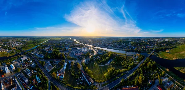 From the vantage point of a drone, a panoramic photo of the Warta River near Gorzw Wlkp