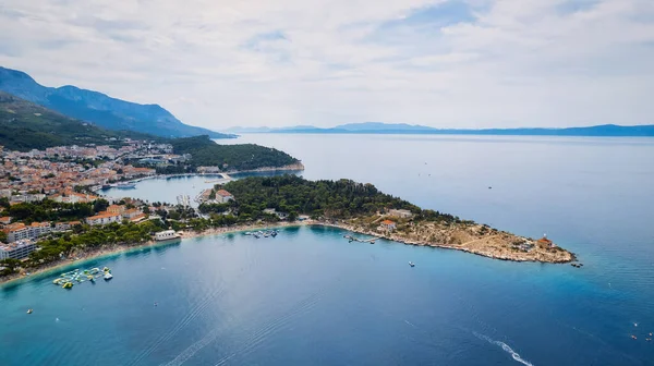 Wspaniała Panorama Drona Zdjęcie Słoneczny Dzień Plaży Chorwacji Idealny Wakacje — Zdjęcie stockowe
