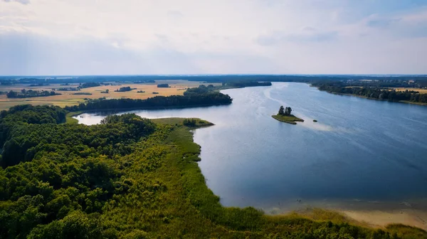 stock image This stunning drone panorama captures a lake in Poland's Lubuskie Voivodeship on a bright and sunny spring day