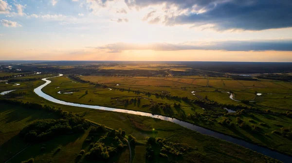 stock image A beautiful drone photo was taken on a sunny day in Gorzw Wielkopolski, capturing the River Warta, the Cathedral, and the city center