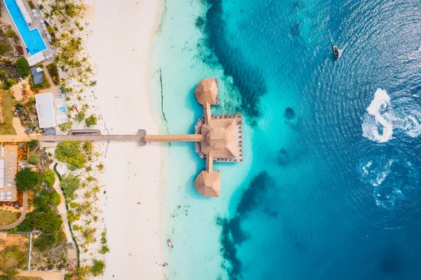 Pittoresca Spiaggia Nungwi Zanzibar Tanzania Mostrata Immagine Tonica Vista Aerea — Foto Stock
