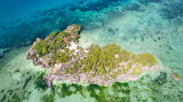 Get lost in the beauty of Zanzibar\'s idyllic palm-fringed beach and shimmering blue ocean in this captivating drone photo, the perfect inspiration for your next travel adventure.