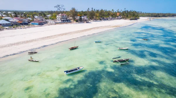 Paraíso Tropical Zanzibar Ganha Vida Nesta Vista Aérea Barcos Pesca — Fotografia de Stock