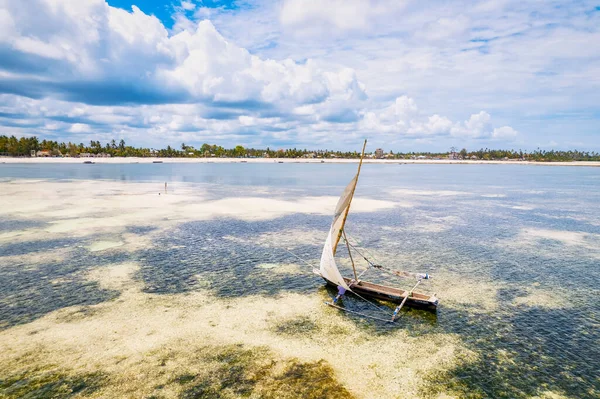 Das Tropische Paradies Sansibar Erwacht Diesem Luftbild Von Fischerbooten Die — Stockfoto