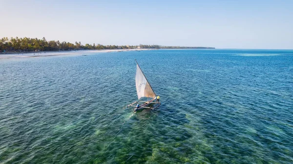 Experience Beauty Zanzibar Tropical Coast Bird Eye View Fishing Boats — Stock Photo, Image