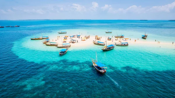 Ammira Splendido Scenario Della Costa Tropicale Zanzibar Dall Alto Mentre — Foto Stock