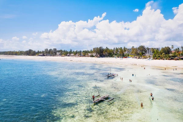 Widok Lotu Ptaka Wybrzeże Wyspy Zanzibar Wspaniały Widok Dziewiczymi Plażami — Zdjęcie stockowe