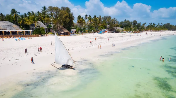 Widok Lotu Ptaka Wybrzeże Wyspy Zanzibar Wspaniały Widok Dziewiczymi Plażami — Zdjęcie stockowe