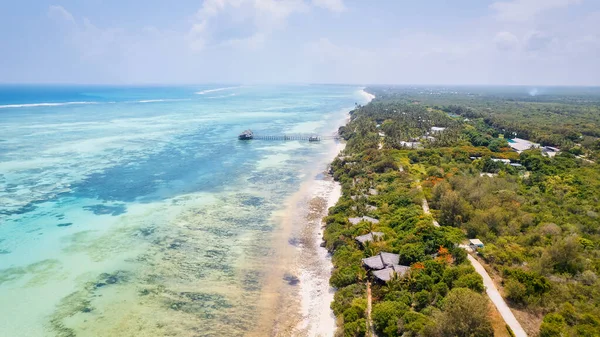 Vzdušný Výhled Pobřeží Ostrova Zanzibar Pohled Nedotčené Pláže Tyrkysové Vody — Stock fotografie