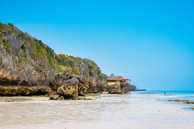 Zanzibar Adası nefes kesen çarpıcı bir tropik plaja ev sahipliği yapar. Beyaz kum, palmiye ağaçları ve kristal berraklığında turkuaz sular ılık bir yaz gününde yumuşacık bulutlarla mavi gökyüzüne karşı kusursuz bir şekilde harmanlanır., 