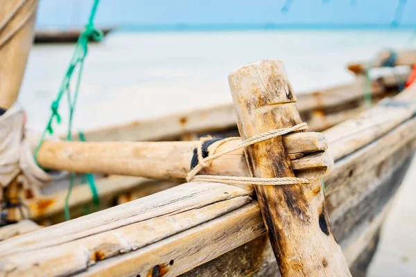 stock image A wooden fishing boat with a traditional design, commonly found in Tanzania and located in the Indian Ocean near Zanzibar.