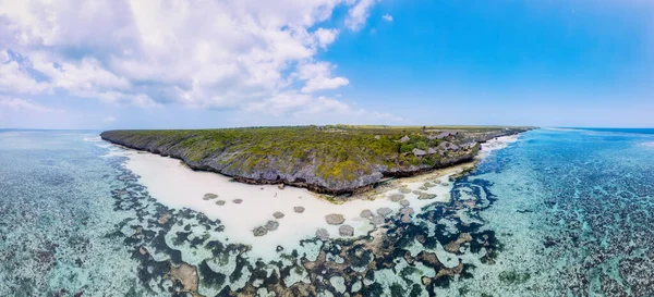 Vista Aérea Las Playas Zanzíbar Captura Esencia Paraíso Tropical Con Imagen de stock