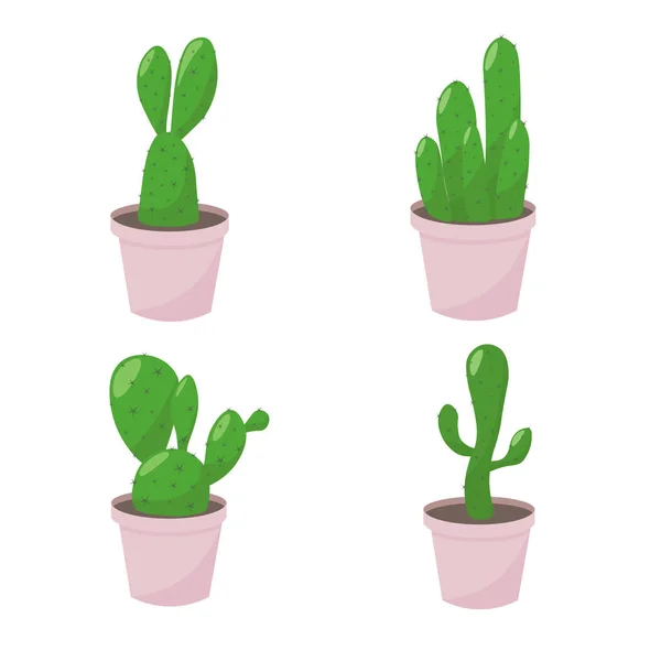 Illustration Vectorielle Ensemble Cactus Cactuset Cactus Dans Des Pots Roses — Image vectorielle