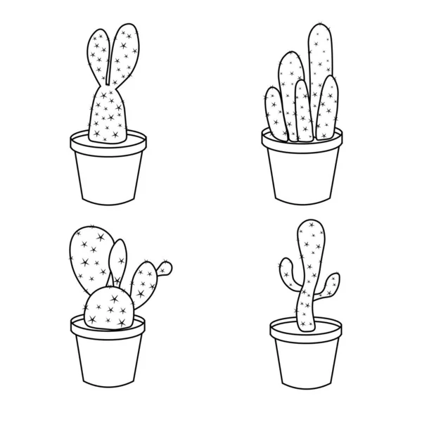Ensemble Cactus Plantes Dessinés Main Mignon Illustration Vectorielle Style Croquis — Image vectorielle