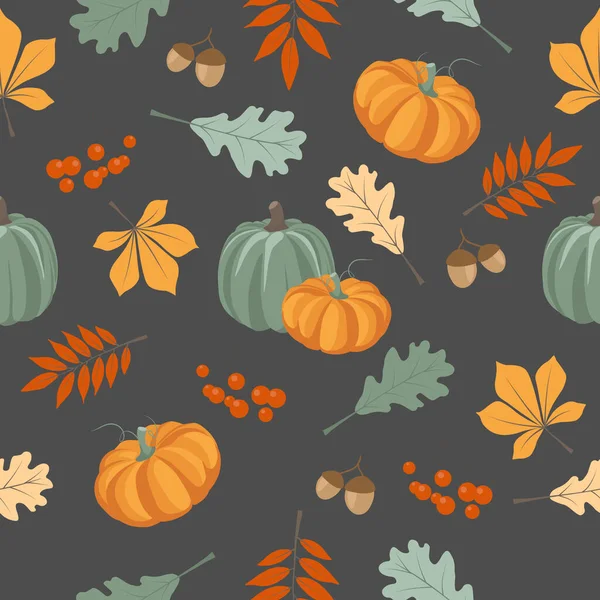 Nahtloser Hintergrund Mit Kürbissen Und Herbstblättern — Stockvektor