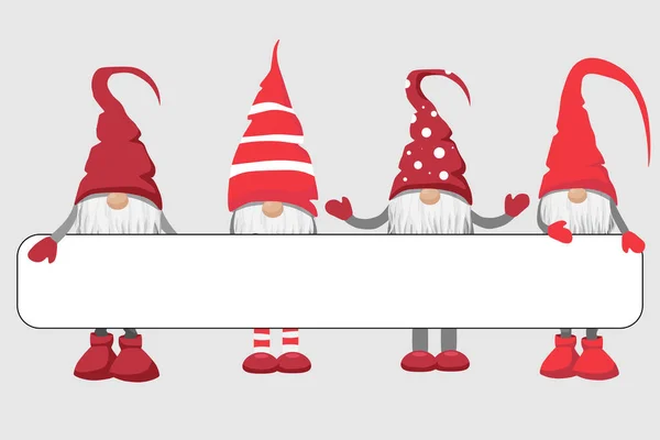 圣诞卡四个有空白标志的侏儒 — 图库矢量图片