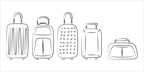 Black White Set Suitcases Doodle Style — Stock Vector