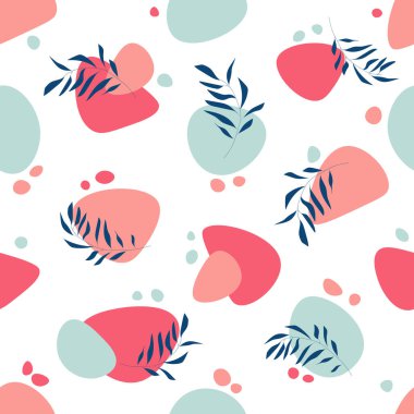 Soyut bir arka planda yaprakları olan kusursuz bir desen. Vektör illüstrasyonu