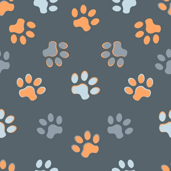 Seamless Pattern Traces Cat Dog Gray Background Cute Color Vector — Stock Vector