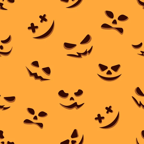 Bezešvé Vzor Halloween Dýně Emoce Oranžovém Pozadí Tisk Poznámek Potisk — Stockový vektor