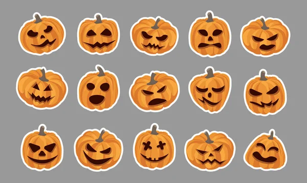 Halloween Kürbis Sticker Mit Weißem Umriss Isoliert Auf Grauem Hintergrund — Stockvektor