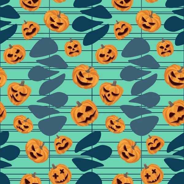Seamless Pattern Different Halloween Pumpkins Gifts Fabrics Textile Background Fabric — Stock Vector