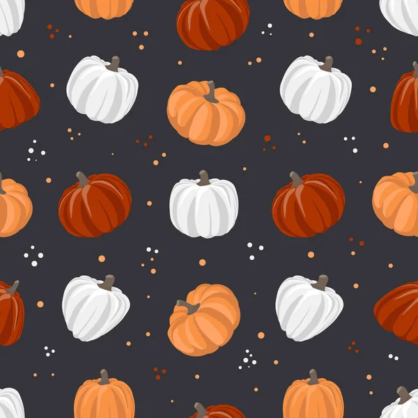 Herbst Nahtlose Muster Mit Kürbissen Isoliert Auf Dunklem Hintergrund Vektorillustration — Stockvektor