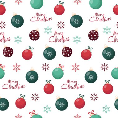 Beyaz arka planda noel topları olan kusursuz bir desen. Yeni yıl ambalaj kâğıdı baskısı, kapaklar için. Vektör illüstrasyonu