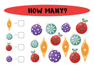 Çocuklar için oyun saymak. Kaç tane Noel balosu? Çocuklar için eğitici bir oyun, anaokulu çağındaki çocuklar için. Matematik ödevi. Matematik, sayı öğrenme.