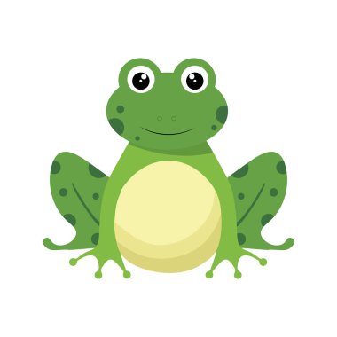 Yeşil kurbağa çizgi film karakteri beyaz arka planda izole edilmiş. Vektör illüstrasyonu.