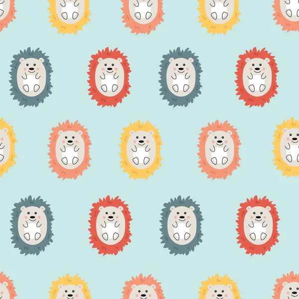 Şirin renkli kirpilerle kusursuz desen. Kıyafetler için çocuk şablonu. Güzel hayvan izi. Vektör illüstrasyonu