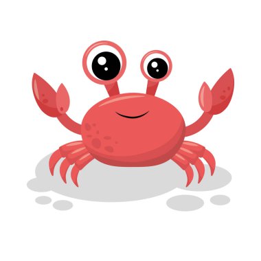 Kırmızı gülümseyen yengecin çizgi film çizimi. Sihirli bir deniz yaratığı. Kart ya da çocuklar için renkli düz tasarım. Vektör illüstrasyonu