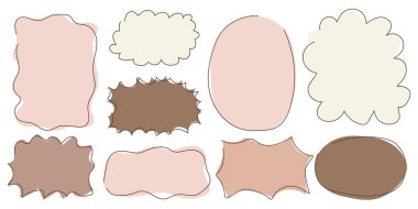 El çizimi tarzında metin için çerçeveler. El çizimi minimalist metin kutusu beyaz arka planda izole edildi. Çerçeve şablon koleksiyonu Doodle tarzında